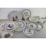 BOX MIXED CERAMICS TO INCLUDE QUIMPER PLATES AND BOWLS, CONTINENTAL HORS D'OEUVRES DISHES