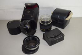 MIXED LOT: CAMERA LENSES TO INCLUDE HOYA 49MM SKYLIGHT, TAMRON SP TELE-CONVERTER, PROXI ZOOM AND