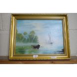 WILLIAM MCCULLY, THE RENDEZVOUS, OIL ON BOARD, SIGNED LOWER LEFT, FRAMED, 48CM WIDE