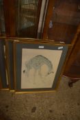 SET OF THREE COLOURED PRINTS, GIRAFFE, ZEBRA AND LION, ALL GILT FRAMED AND GLAZED