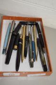 BOX CONTAINING MIXED FOUNTAIN PENS AND PENCILS INC SCHAEFFER