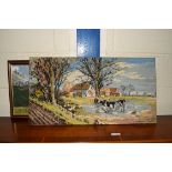 TWO TAPESTRY PICTURES, ONE OF WHICH IS FRAMED