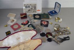 BOX OF MIXED ITEMS TO INCLUDE VARIOUS COSTUME JEWELLERY, LOTUS PEARL NECKLACE, COMMEMORATIVE CROWN