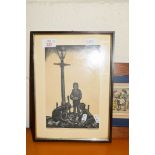 FRAMED STUDY, "THE LAST GAME", PEN AND INK, SIGNED ARTHUR HACKNEY, TOGETHER WITH COLOURED PRINT OF