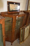 WALNUT VENEERED BOW FRONT CHINA DISPLAY CABINET, 90CM WIDE