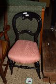 VICTORIAN BALLOON BACK CHAIR WITH EBONISED FRAME