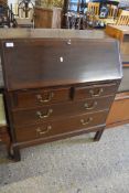 EARLY 20TH CENTURY MAHOGANY BUREAU WITH FITTED INTERIOR OVER TWO SHORT AND THREE LONG DRAWERS,