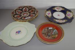 MIXED LOT: WORCESTER GILT DECORATED PLATES (A/F), SPODE FLORAL DECORATED PLATES, THREE PRATT WARE