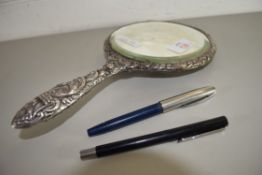 : SILVER BACKED DRESSING TABLE HAND MIRROR BEARING BIRMINGHAM HALLMARKS