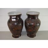 PAIR OF JAPANESE BALUSTER VASES DECORATED WITH BIRDS AMONGST BAMBOO (A/F)