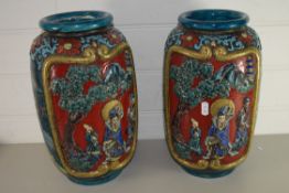 PAIR OF LARGE 20TH CENTURY JAPANESE BALUSTER VASES DECORATED WITH PANELS OF FIGURES