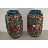 PAIR OF LARGE 20TH CENTURY JAPANESE BALUSTER VASES DECORATED WITH PANELS OF FIGURES