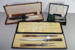 MIXED LOT: TWO CASED CARVING SETS AND A FURTHER CASED STAINLESS STEEL DESSERT KNIVES