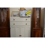 WHITE PAINTED TWO DRAWER TWO DOOR TALLBOY CABINET