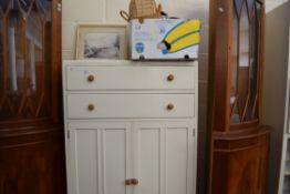 WHITE PAINTED TWO DRAWER TWO DOOR TALLBOY CABINET