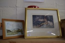 TWO COLOURED PRINTS AFTER WILLIAM RUSSELL FLINT, TOGETHER WITH A FURTHER SMALL WATERCOLOUR STUDY