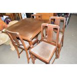 OAK DRAW LEAF DINING TABLE AND FOUR CHAIRS, TABLE 90CM WIDE