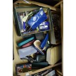 BOX OF MIXED ITEMS TO INCLUDE PENS, SCISSORS, SPECTACLES CASES ETC