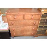 VICTORIAN MAHOGANY CHEST OF TWO SHORT AND THREE LONG DRAWERS WITH TURNED KNOB HANDLES