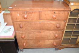 VICTORIAN MAHOGANY CHEST OF TWO SHORT AND THREE LONG DRAWERS WITH TURNED KNOB HANDLES