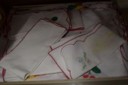 BOX OF FLORAL DECORATED CHRISTMAS TABLE LINEN