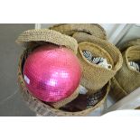 LARGE WICKER BASKET CONTAINING GLITTER BALL, MIXED WARES ETC