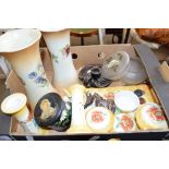 ONE BOX DRESSING TABLE CHINA WARES, FLORAL DECORATED VASES ETC