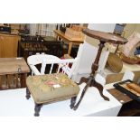 TRIPOD BASED WINE TABLE AND A SMALL FOOT STOOL WITH TAPESTRY COVER (2)