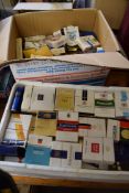 TWO BOXES VARIOUS VINTAGE CIGARETTE AND MATCHBOX PACKAGING