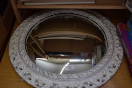 CIRCULAR CONVEX WALL MIRROR IN CARVED FLORAL FRAME, 60CM DIAM