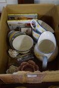 BOX OF LAURA ASHLEY DAFFODIL TEA WARES, VARIOUS MODEL ROSES AND OTHER ITEMS