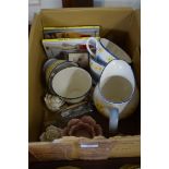 BOX OF LAURA ASHLEY DAFFODIL TEA WARES, VARIOUS MODEL ROSES AND OTHER ITEMS