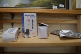 MIXED LOT: DIGITAL VOICE RECORDER X-POWER POWER BANK/SPEAKER STAND AND OTHER ASSORTED ITEMS