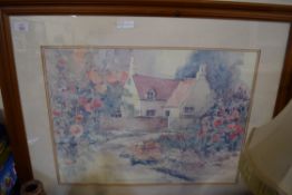 DAVINA DARIEN COLOURED PRINT OF A COUNTRY COTTAGE, FRAMED AND GLAZED,