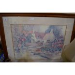 DAVINA DARIEN COLOURED PRINT OF A COUNTRY COTTAGE, FRAMED AND GLAZED,