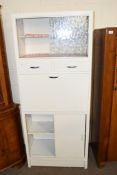 WHITE PAINTED KITCHENETTE CABINET WITH GLAZED TOP SECTION, 70CM WIDE