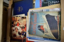 ONE BOX BOOKS, MAGAZINES AND PAMPHLETS TO INCLUDE CUNARD INTEREST, ROYALTY INTEREST ETC