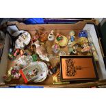 BOX OF MIXED ORNAMENTS, CERAMICS ETC