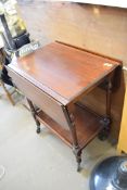 DARK STAINED WOODEN TWO-TIER TEA TROLLEY