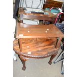 OVAL WALNUT COFFEE TABLE ON BALL AND CLAW FEET, TOGETHER WITH AN OVER THE BED TABLE (2)