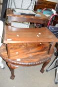 OVAL WALNUT COFFEE TABLE ON BALL AND CLAW FEET, TOGETHER WITH AN OVER THE BED TABLE (2)