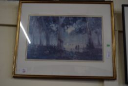 COLOURED PRINT, AUSTRALIAN BUSH SCENE, FRAMED AND GLAZED