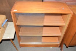 RETRO TEAK BOOKCASE CABINET WITH SLIDING GLASS DOORS, 75CM WIDE