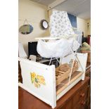 TWO DOLLS COTS AND A FOLDING RACK