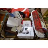 BOX OF SMALL SILVER MOUNTED PICTURE FRAME, PAIR OF ART DECO WOODEN PICTURE FRAMES AND OTHER MIXED