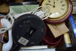 MIXED LOT: 10MTR EXTENSION CABLE, QUARTZ WALL CLOCK, TELEPHONE, VARIOUS BOOKS, PLANT POTS ETC