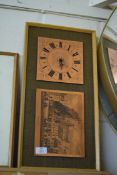 MODERN WALL CLOCK WITH COPPER FACE AND FURTHER DECORATIVE PANEL MARKED "EDINBURGH CASTLE"