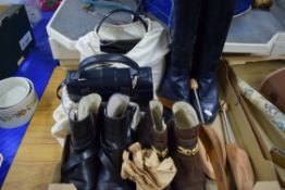 BOX OF MIXED ITEMS: BALLY HANDBAG, LADIES BOOTS AND SHOES