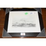 BLACK AND WHITE PRINT "PETROVARADIN", FRAMED AND GLAZED, 36CM WIDE