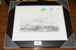 BLACK AND WHITE PRINT "PETROVARADIN", FRAMED AND GLAZED, 36CM WIDE